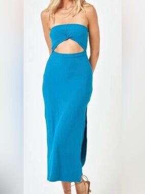 LSPACE KIERRA strapless cutout ribbed midi dress Mediterranean NWT SZ M & L